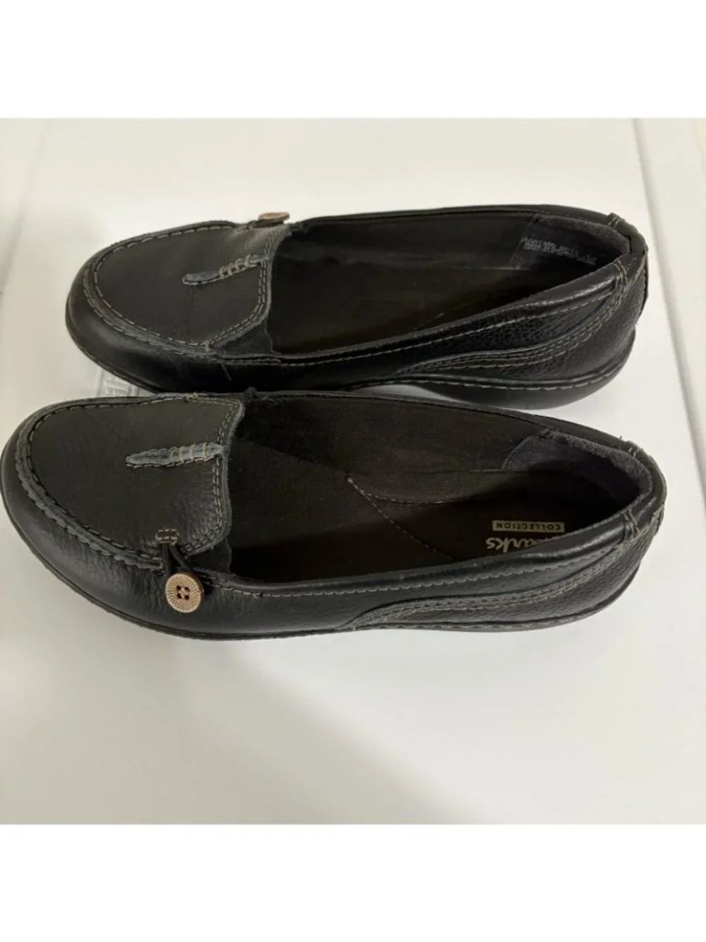 Clarks Black Button Accent Slip On Loafers